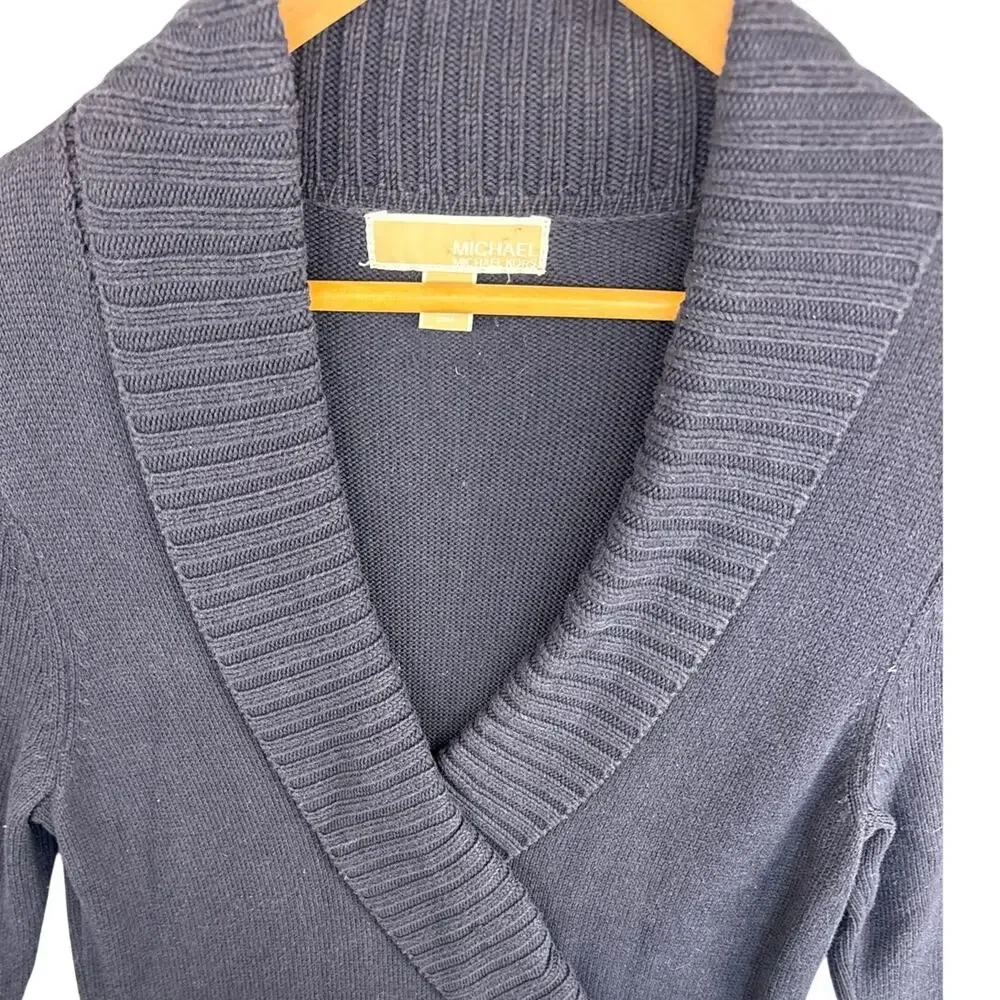Michael Kors Navy Blue Cowl Neck Double Buckle Faux-Wrap Sweater Dress Women M